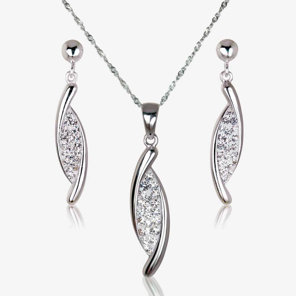 Lydia Real Silver Crystal Drop Necklace Earring Set At Warren James