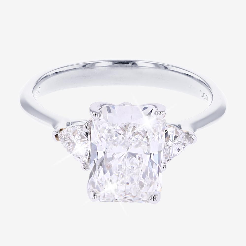 18ct white Gold Real Diamond Lab-Grown Radiant Cut + Trillion 3.50ct