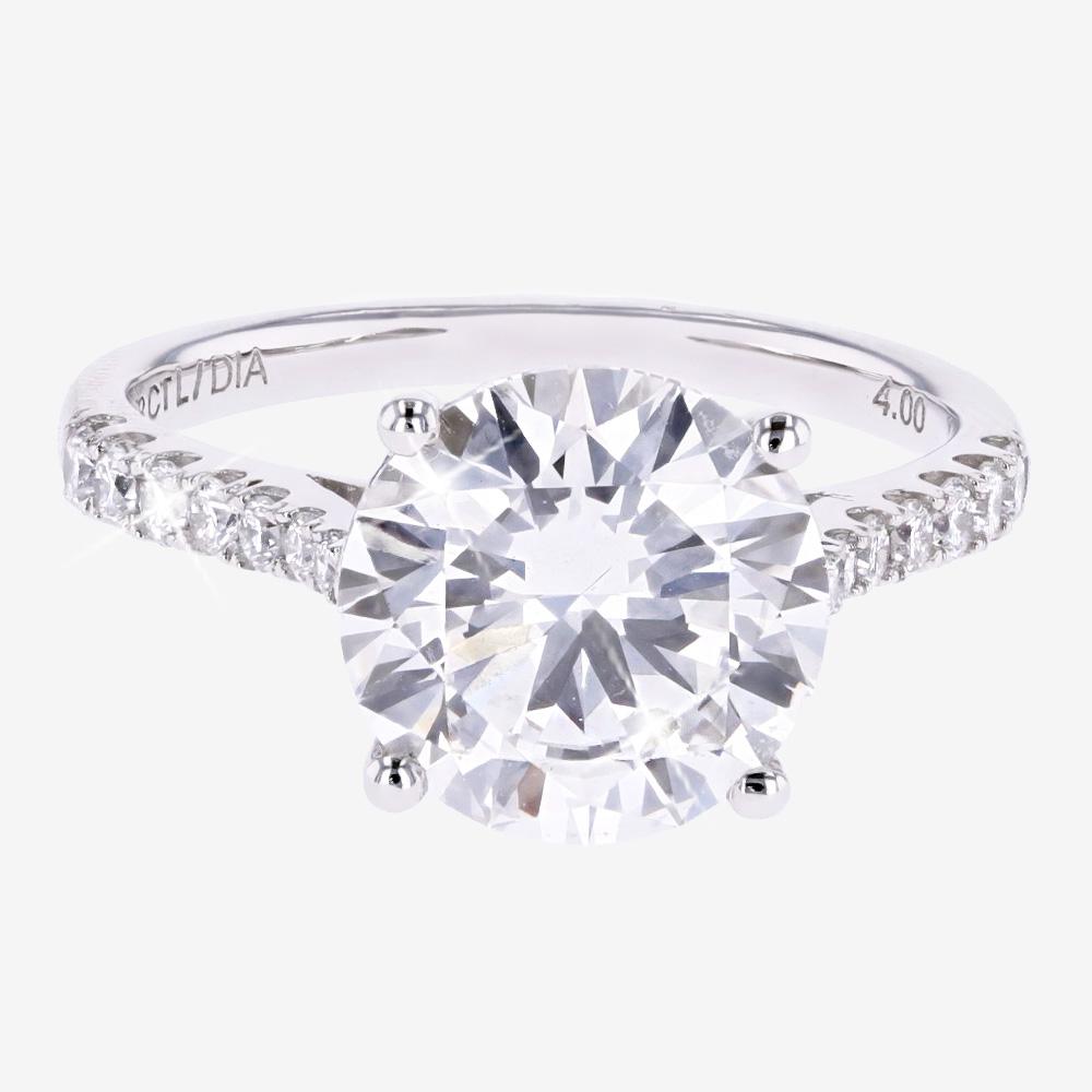 18ct White Gold Real Diamond Lab-Grown Solitaire, Diamond Shoulders 4.00ct