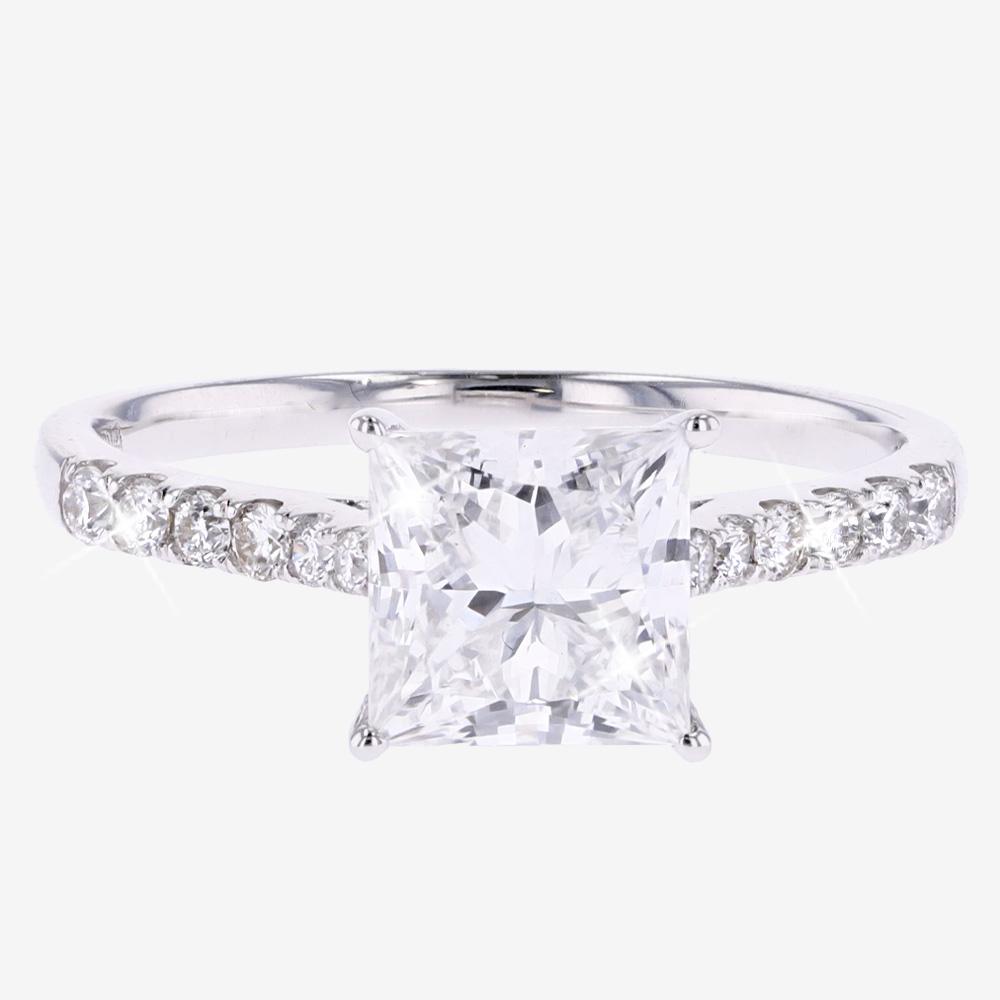 18ct White Gold Real Diamond Lab-Grown Princess Solitaire 2.00ct