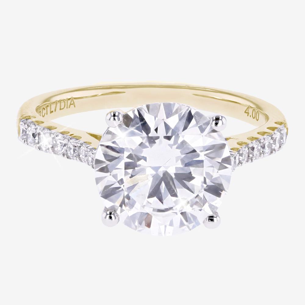 18ct Gold Real Diamond Lab-Grown Solitaire, Diamond Shoulders 4.00ct