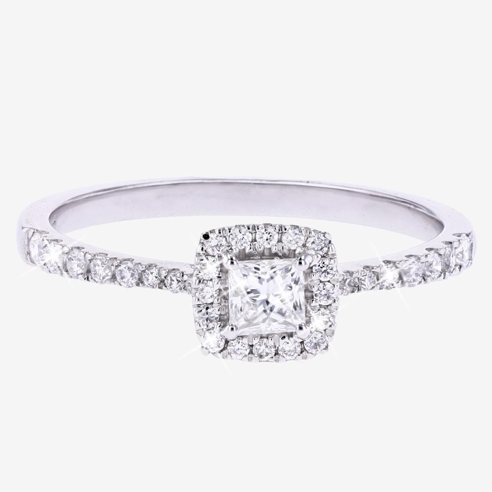 9ct White Gold Real Diamond Lab-Grown Princess Cluster Ring .50ct