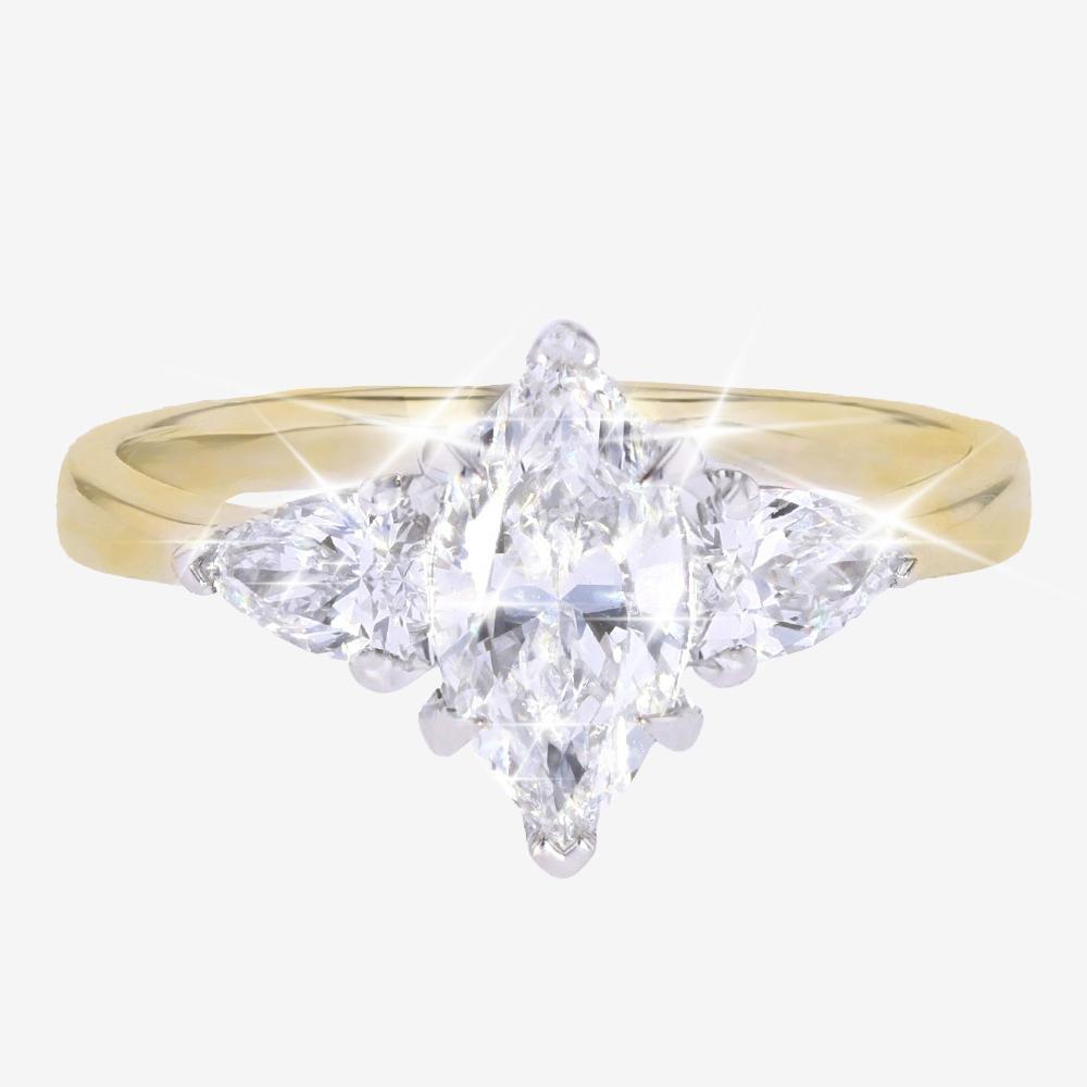 9ct Gold Real Diamond Lab-Grown Marquise + Pear Ring 1.50ct