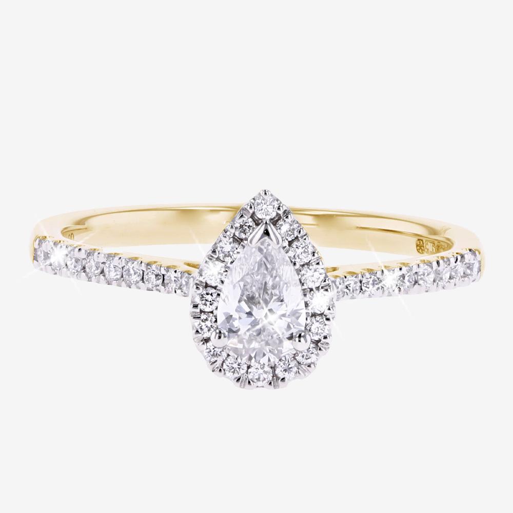 9ct Gold Real Diamond Lab-Grown Cluster Ring, Pear .50ct