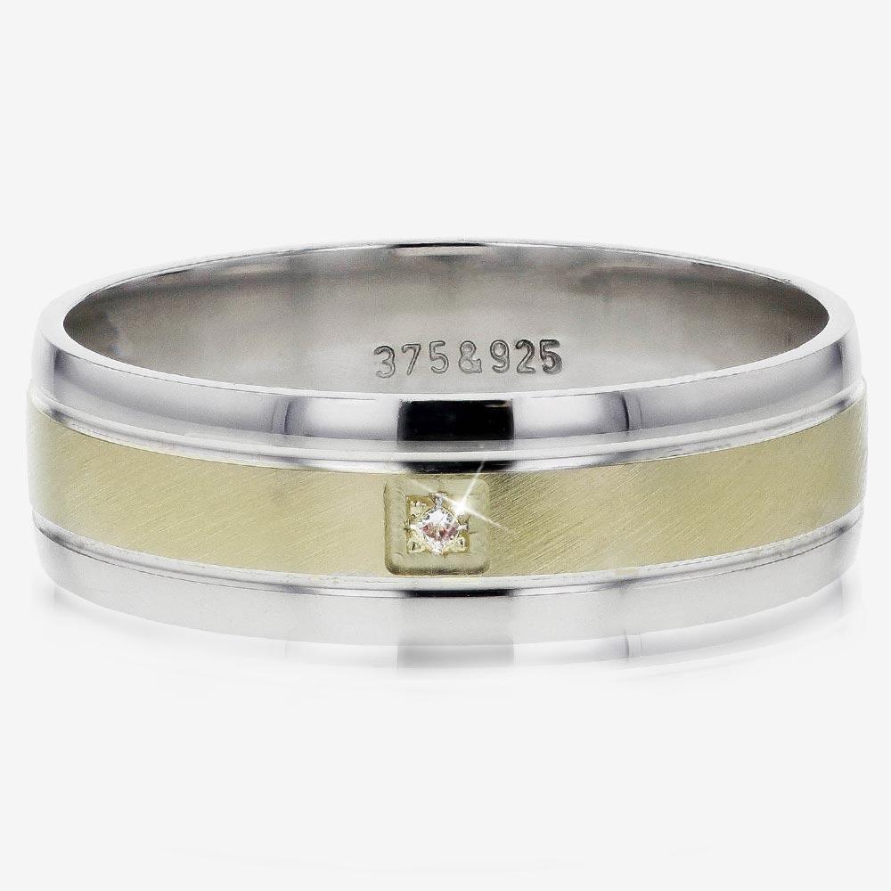 9ct Gold And Silver Diamond Heavyweight Men's Band