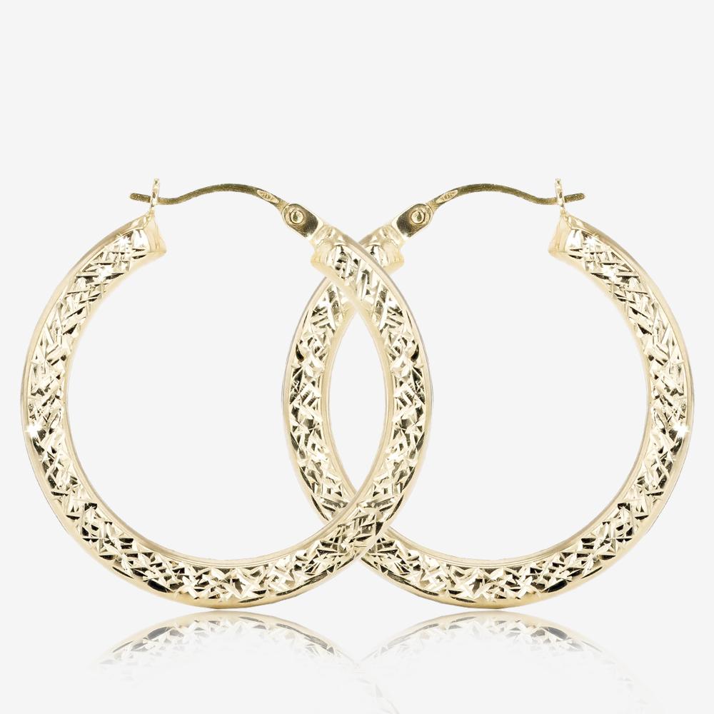 9ct Gold Diamond Cut Creole Earrings | Warren James