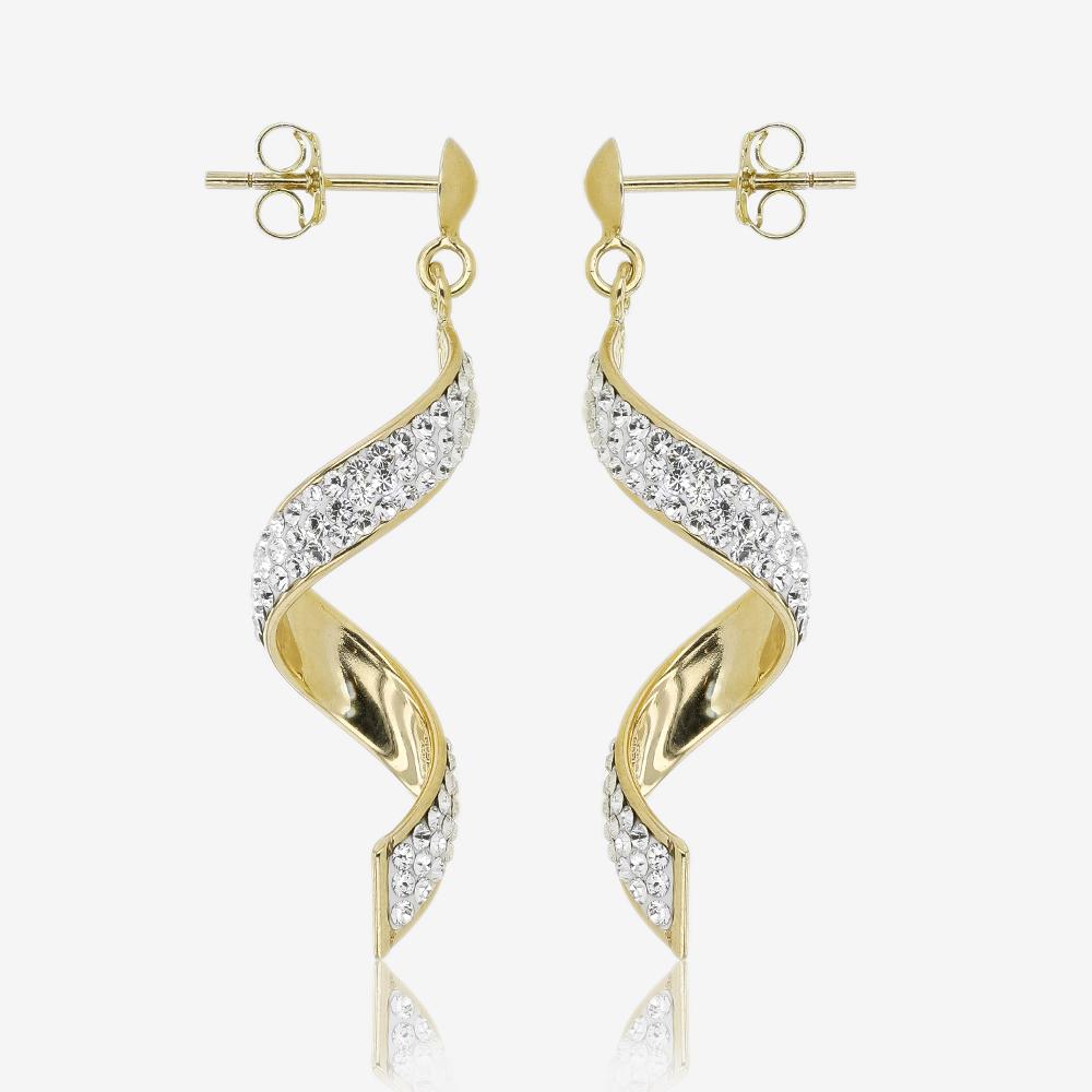 9ct Gold And Silver Bonded Twist Earrings Made With Swarovski Crystals ...