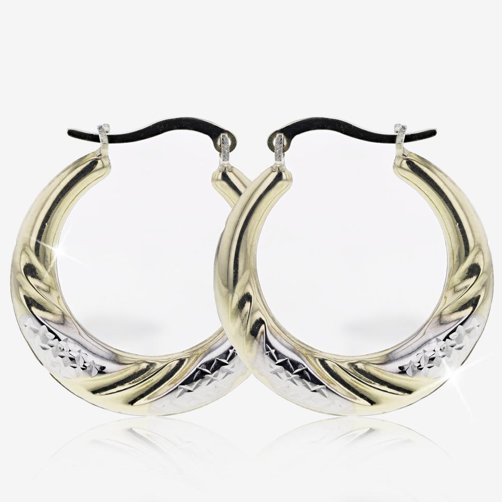 9ct Gold & Silver Bonded 2 Colour Creole Earrings at Warren James