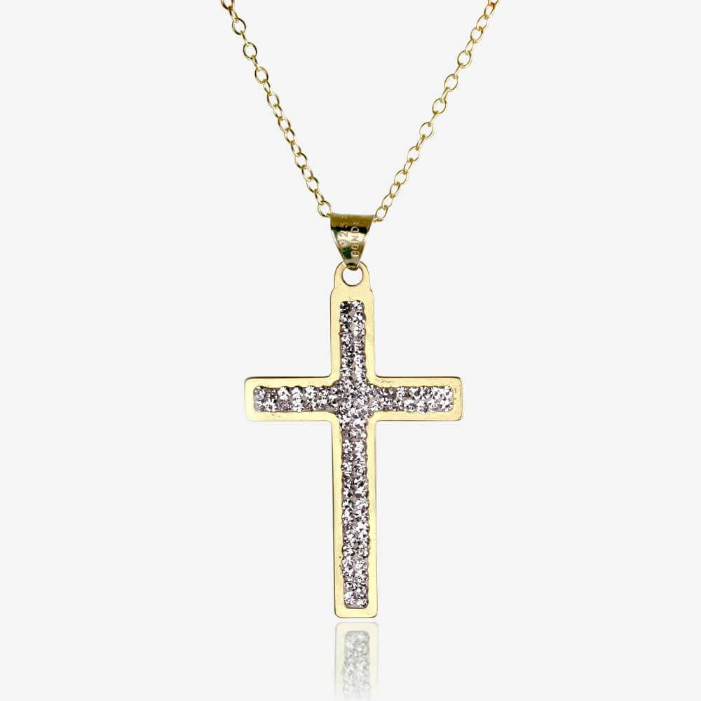 9ct Gold & Silver Bonded Crystal Cross Necklace at Warren James