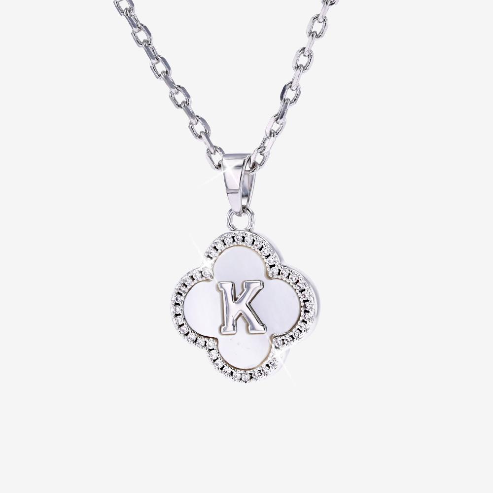 Real Mother Of Pearl Clover Initial 'K' Necklace