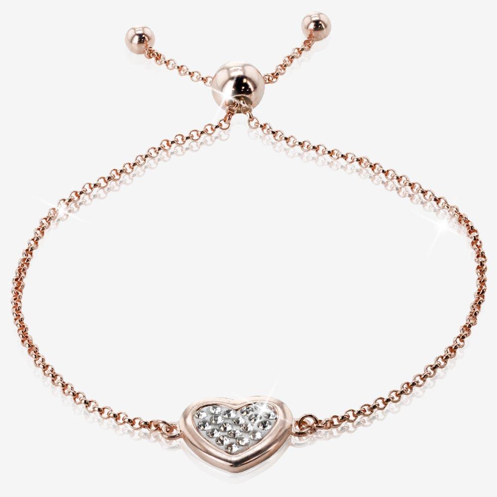 Silver Swarovski® Crystals Heart Rose Gold Finish Friendship Bracelet ...