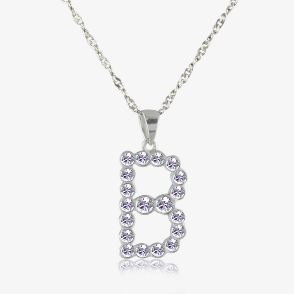 Silver Swarovski Crystals B Initial Necklace | Warren James