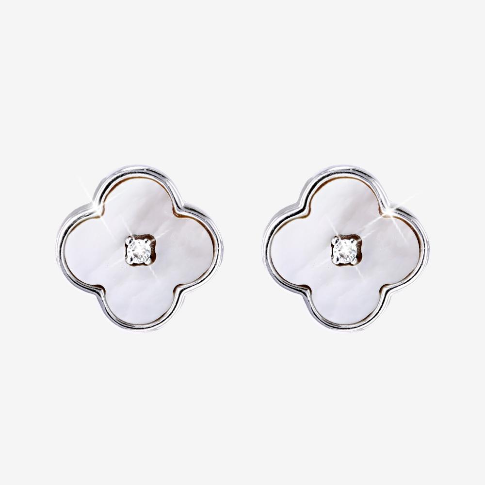 Silver Real Lab-Grown Diamond + Mother Of Pearl Earrings