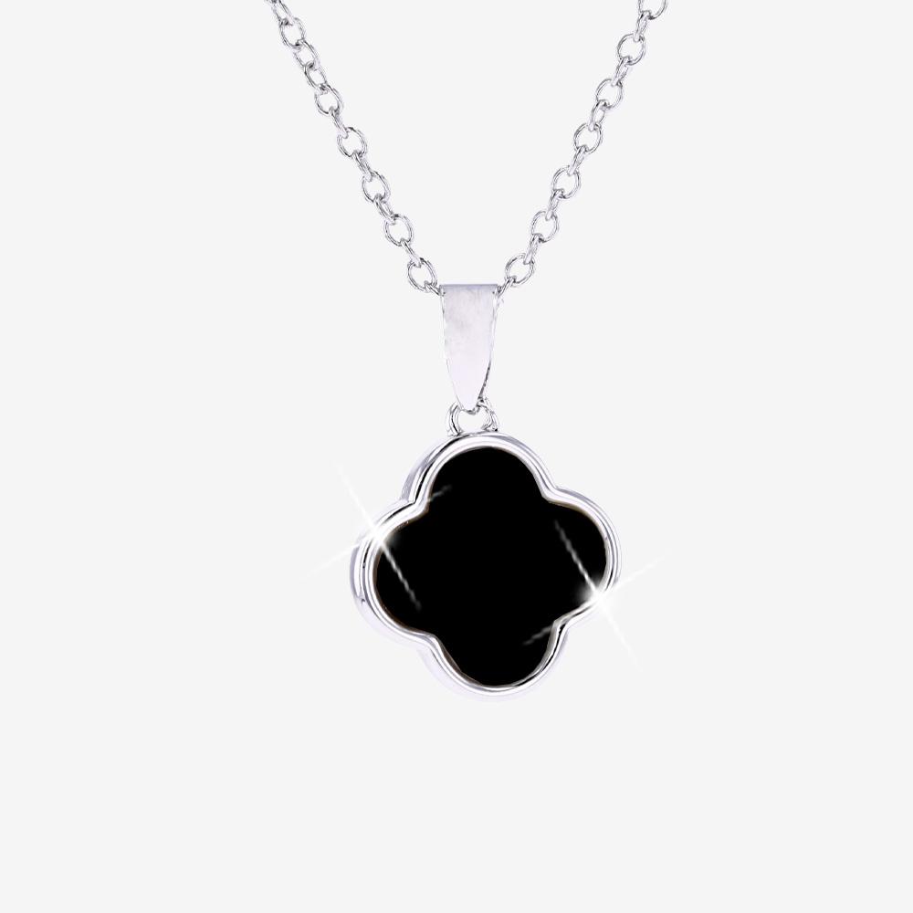 Real Onyx 4 Leaf Clover Necklace