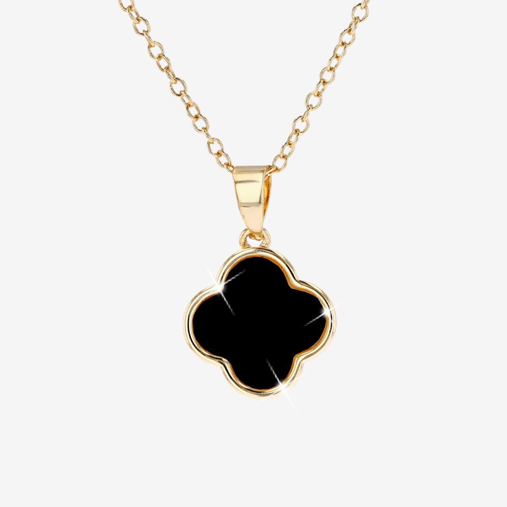 4 Leaf Clover Necklace, Real Onyx