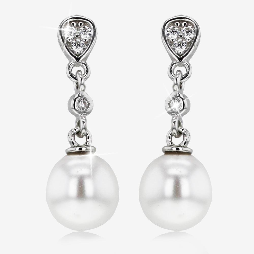 Silver Shell Pearl Drop Earrings at 