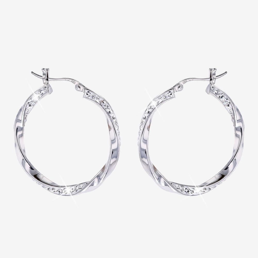 Silver Crystal Twist Hoops - Hand Set 30mm