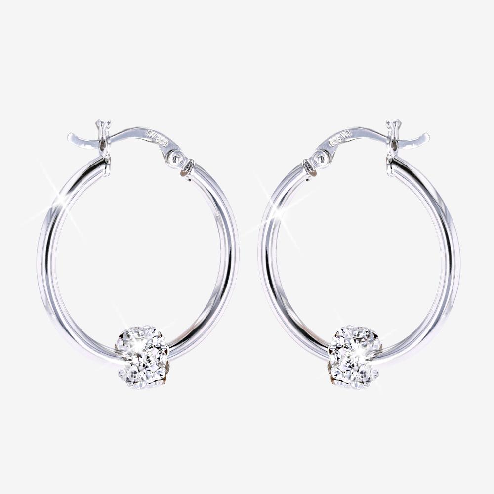 Silver Hoops With Crystal Bead, Hand Set 25mm