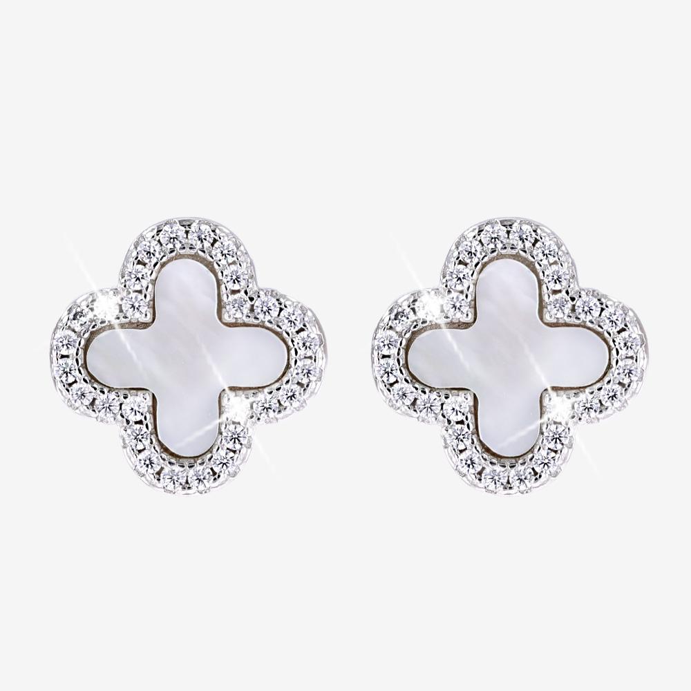 silver mother of pearl 4 leaf clover earrings