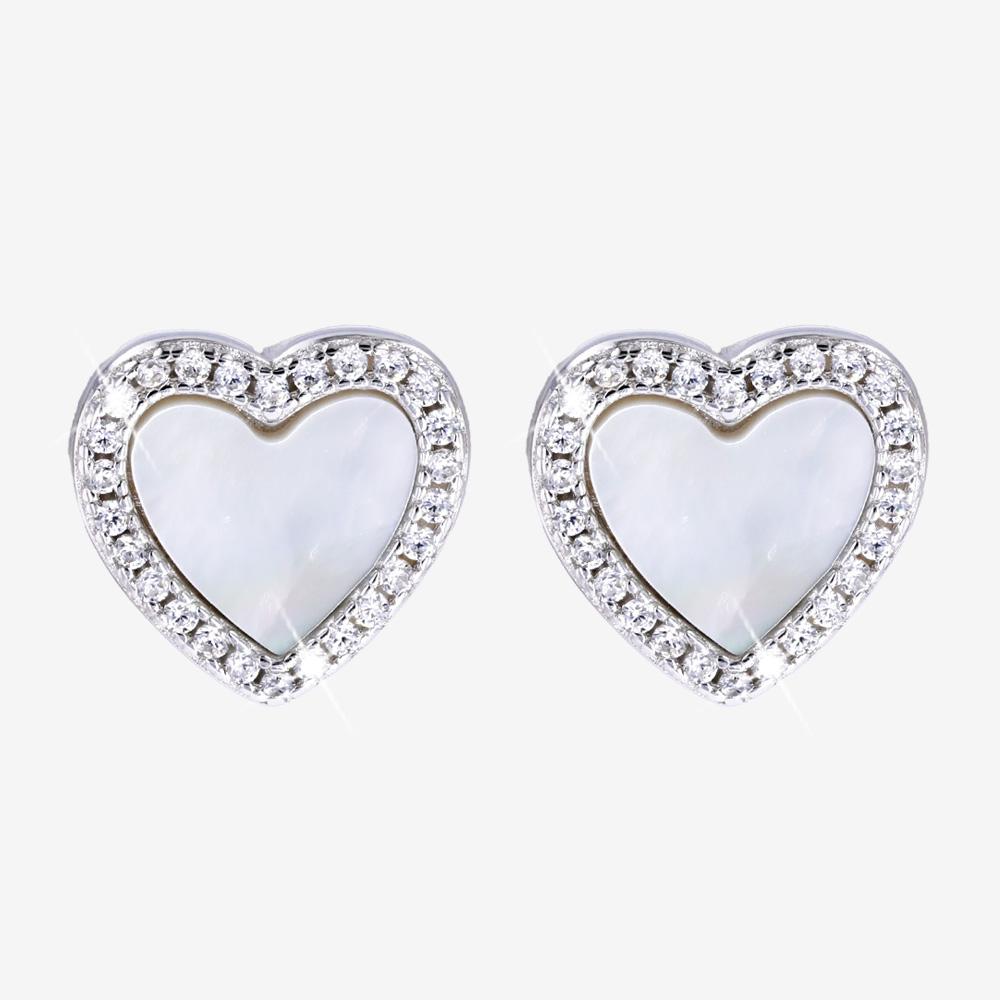 Silver Mother Of Pearl Heart Earrings