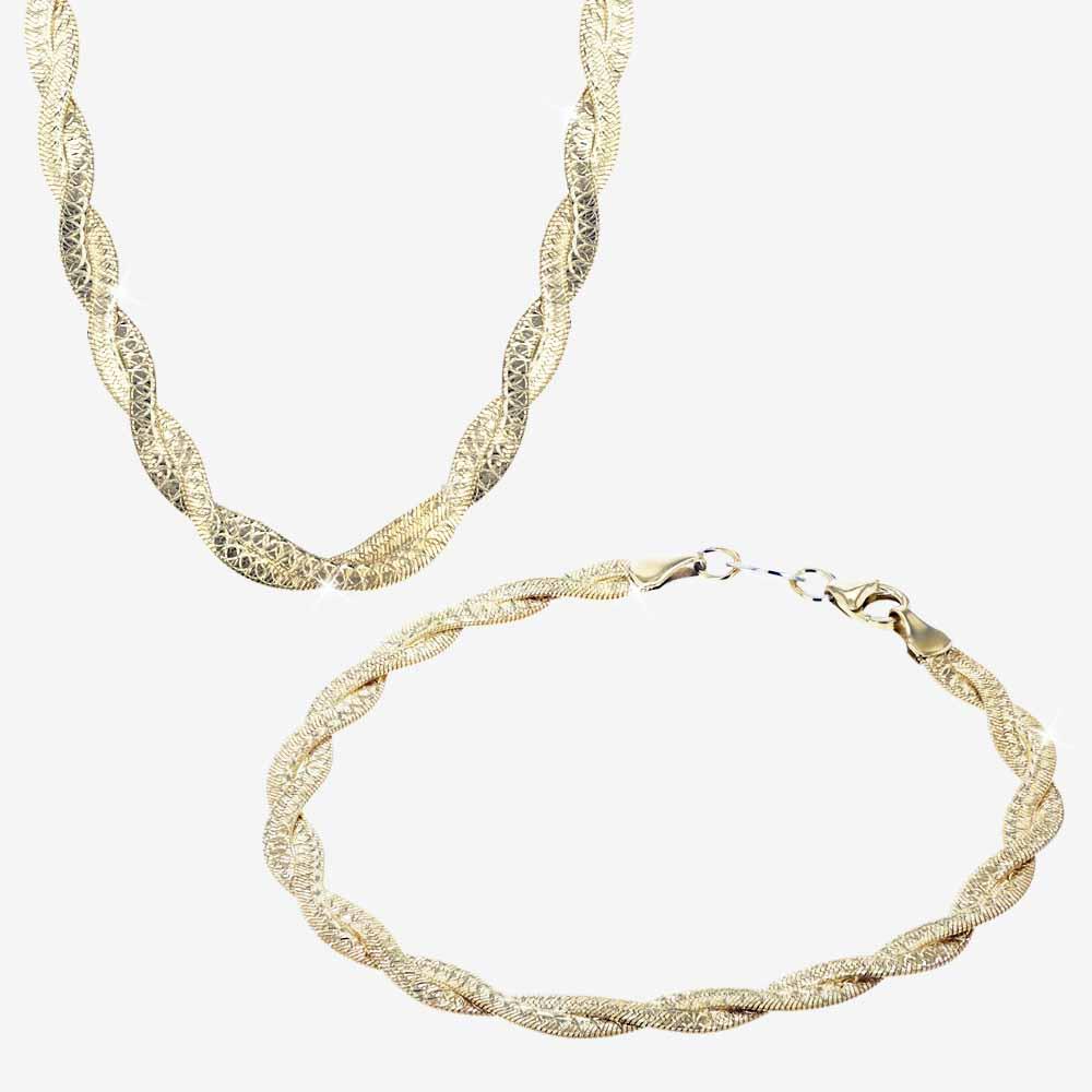 9ct Gold And Silver Bonded Heavy Braid Necklace and Bracelet