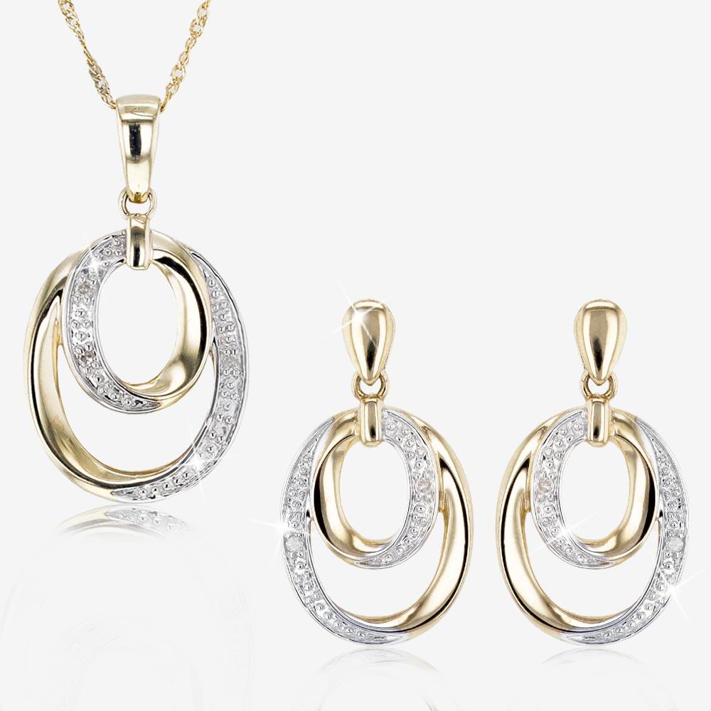 9ct Gold Diamond Necklace and Earrings Set | Warren James