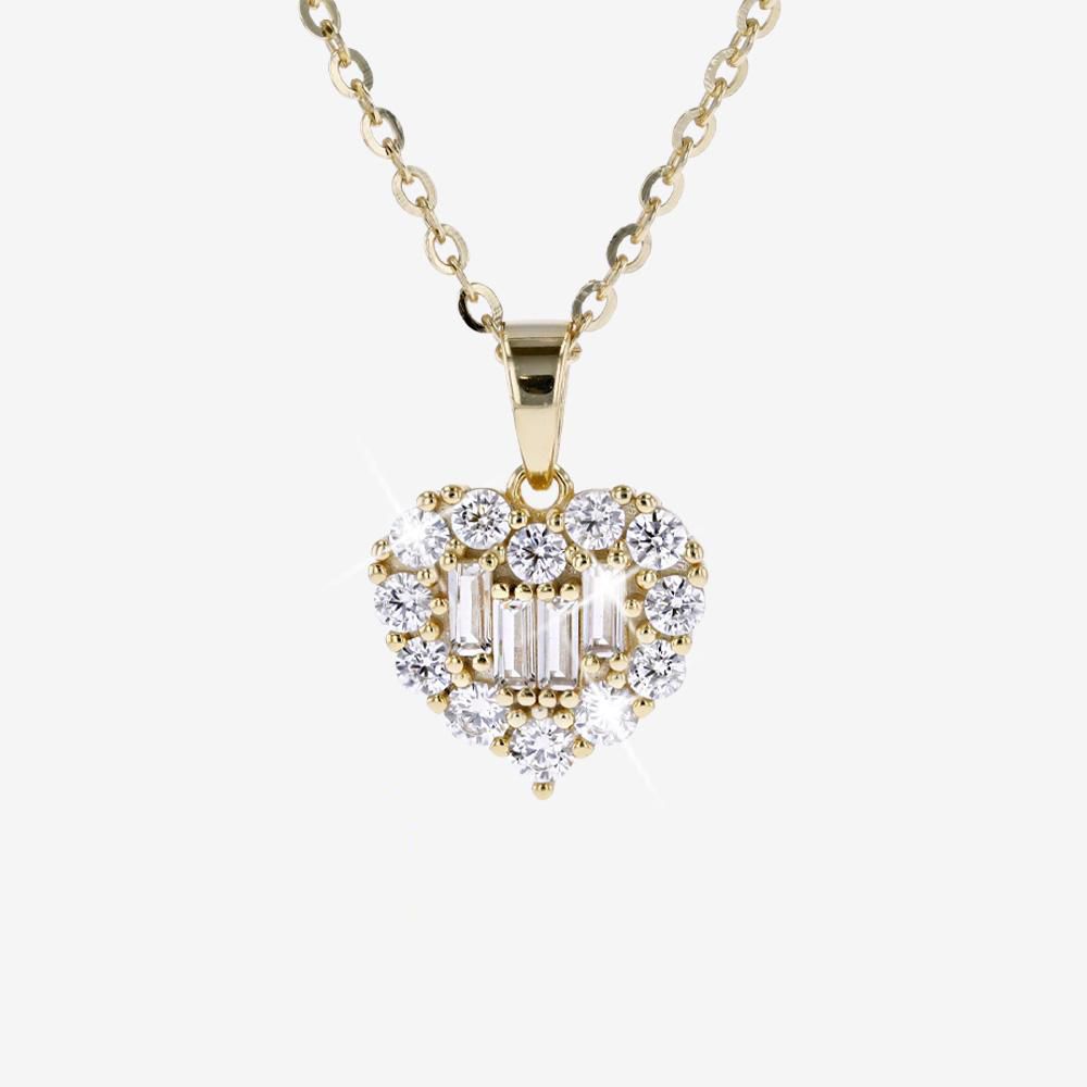 18ct Gold On Silver Heart Necklace, Baguette