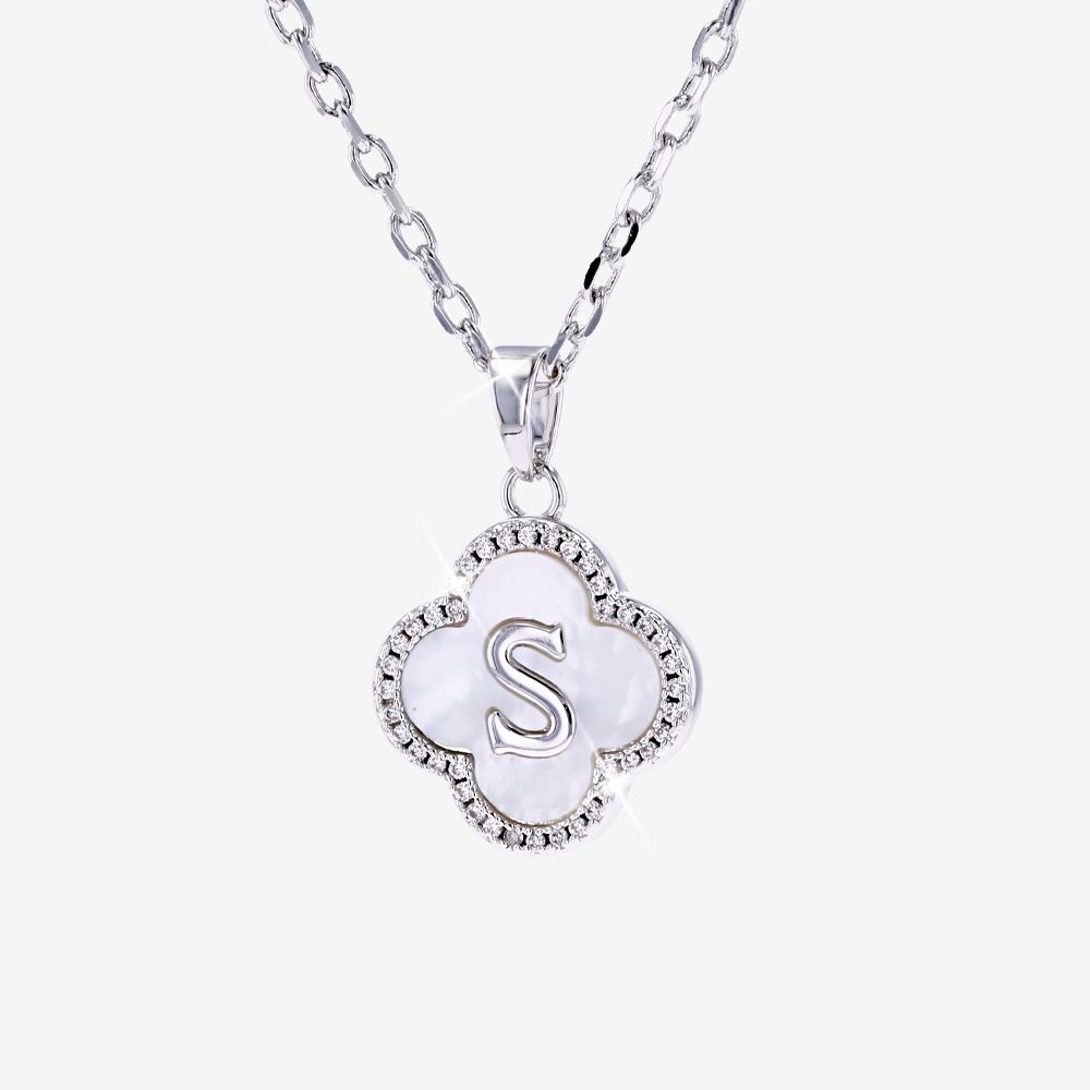 Real Mother Of Pearl Clover Initial S Necklace