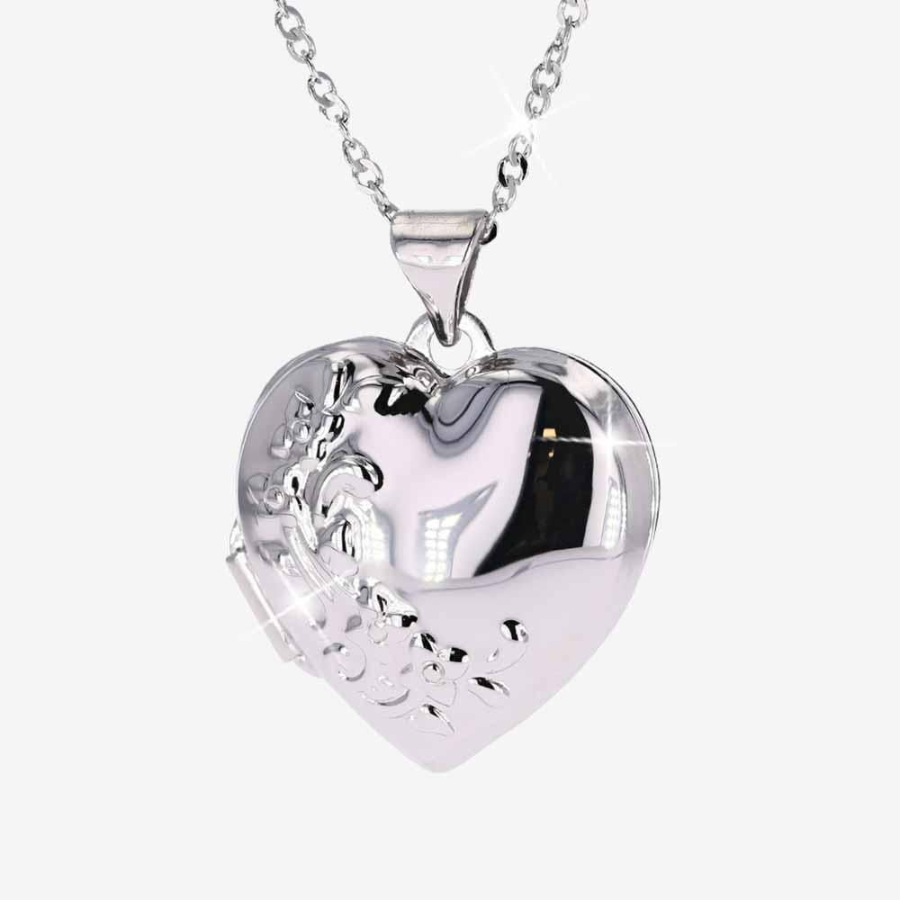 Silver Flower Heart Locket Necklace