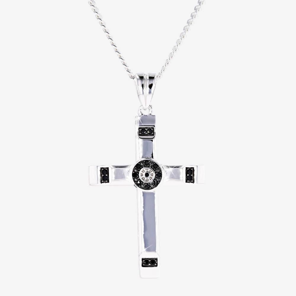Silver Black Fire Cross And Chain