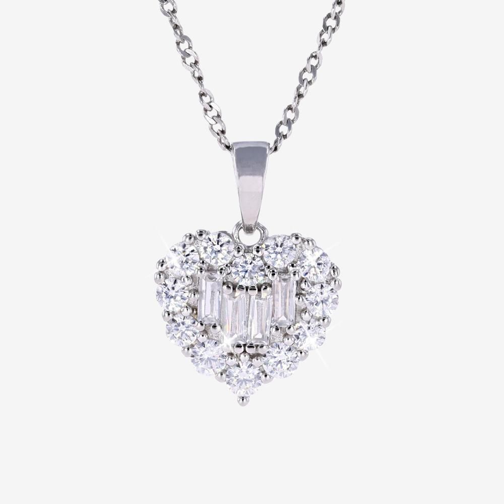 Silver Baguette Heart Necklace