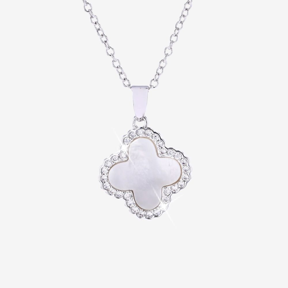 Mother Of Pearl And DiamonFlash® CZ 4 Leaf Clover Necklace