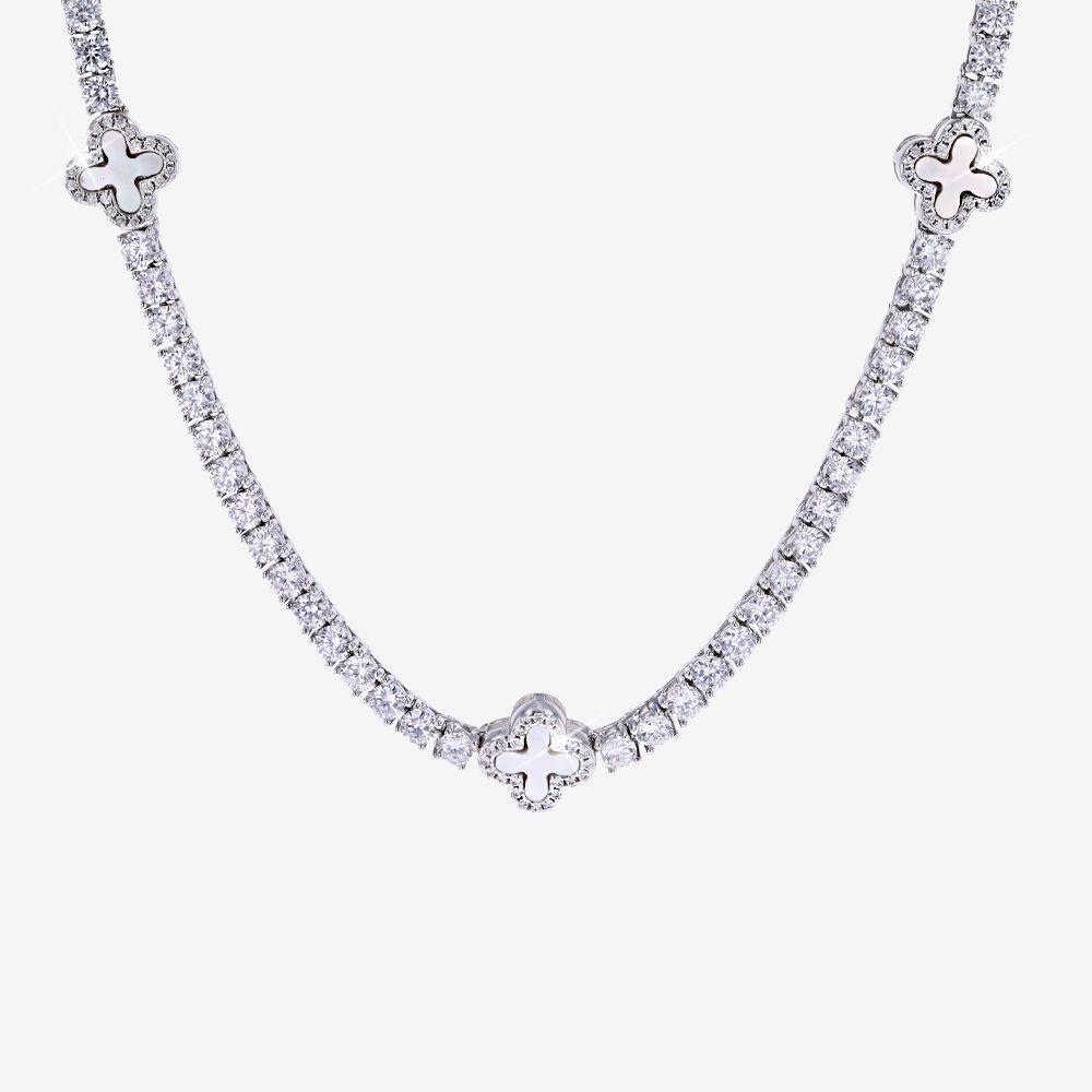 Mother Of Pearl 4 Leaf Clover Tennis Necklace