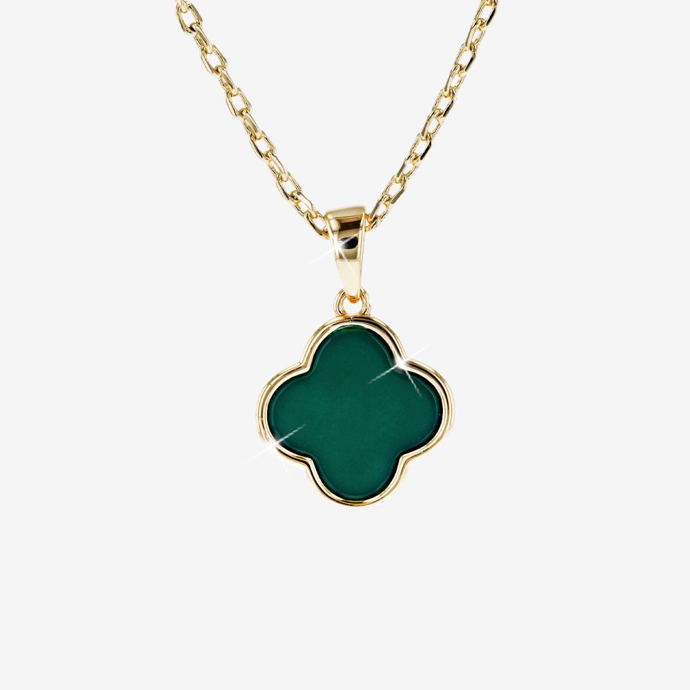 Real Green Agate 4 Leaf Clover Necklace