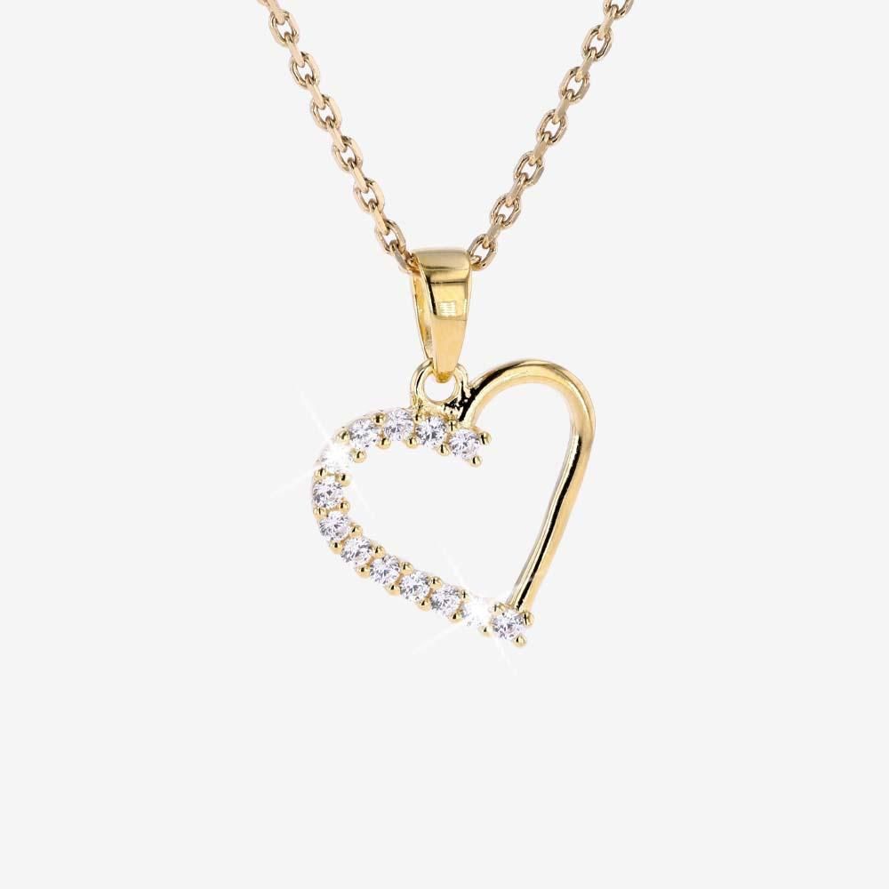 18ct Gold Vermeil On Silver Heart Necklace With Crystals