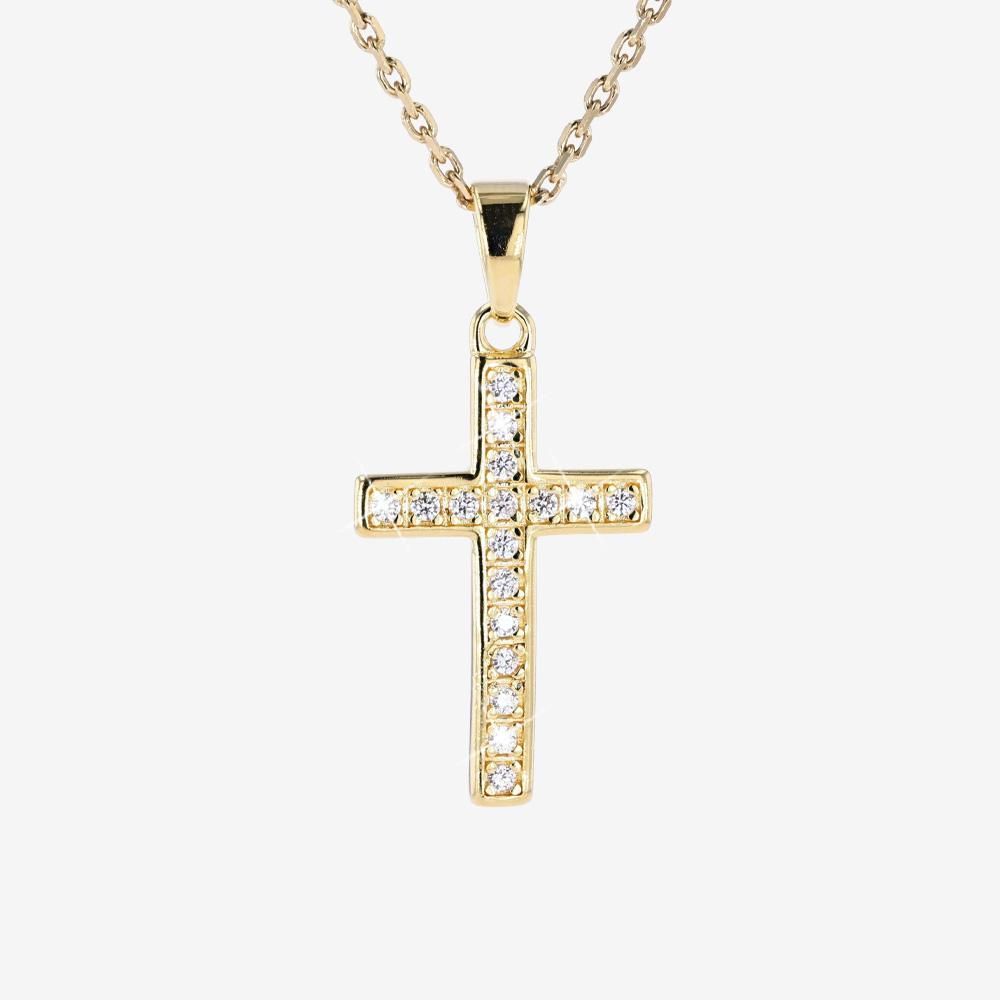 18ct Gold Vermeil On Silver CZ Cross Necklace