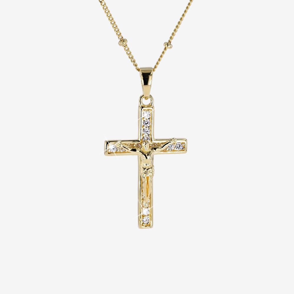 18ct Gold Vermeil On Silver Crucifix Necklace, Hand Set