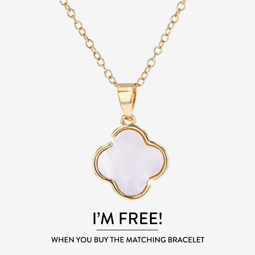 Gold Tone Mother Of Pearl 4 Leaf Clover Necklace